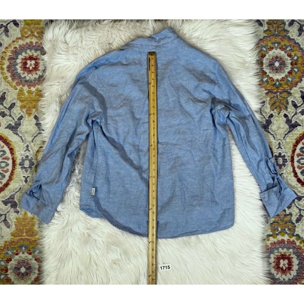 Orvis Button Front Shirt Women's XL Blue Linen Solid Long Sleeve Roll Tab Collar - Picture 2 of 6